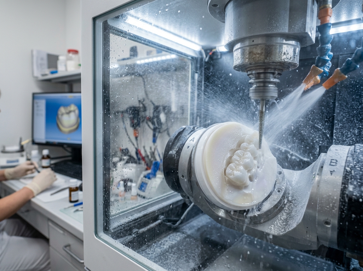 Unidad de fresado robótico CAD CAM 5 ejes para coronas de zirconio